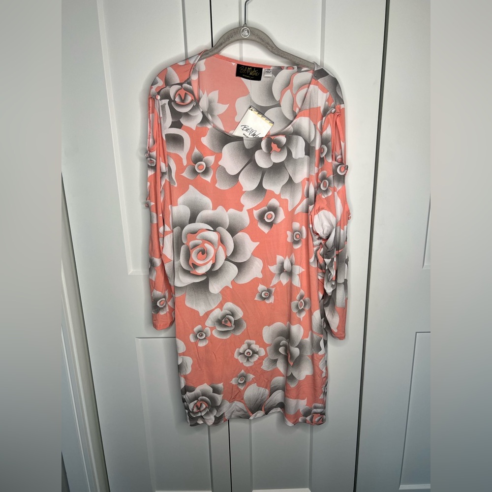 Bob Mackie Floral Roses Cut Out Sleeves Tunic Dress Plus Size 2X NWT